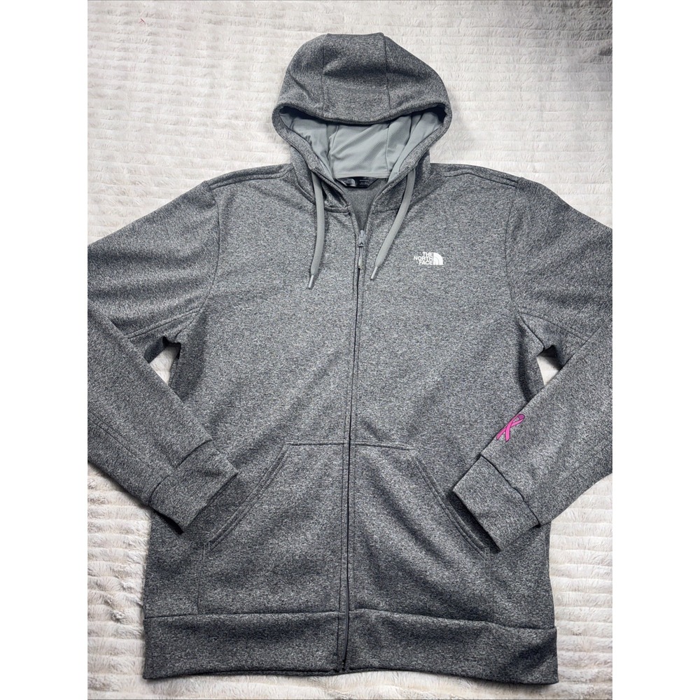 North Face Men's Large Grey Zip-Up Hoodie Breast Cancer Pink Ribbon NWOT New
